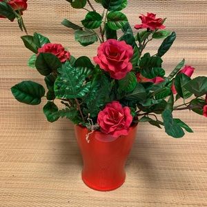 Red Faux Flowers With Red Vase